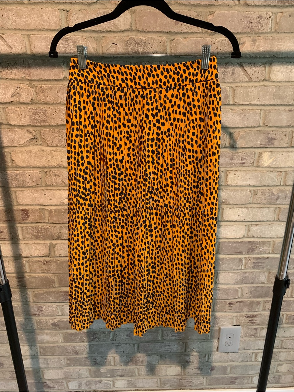 J. Crew mustard and Black Print Midi Skirt